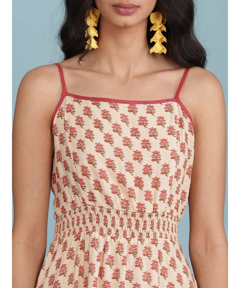 Ecru Floral Print Strappy Top