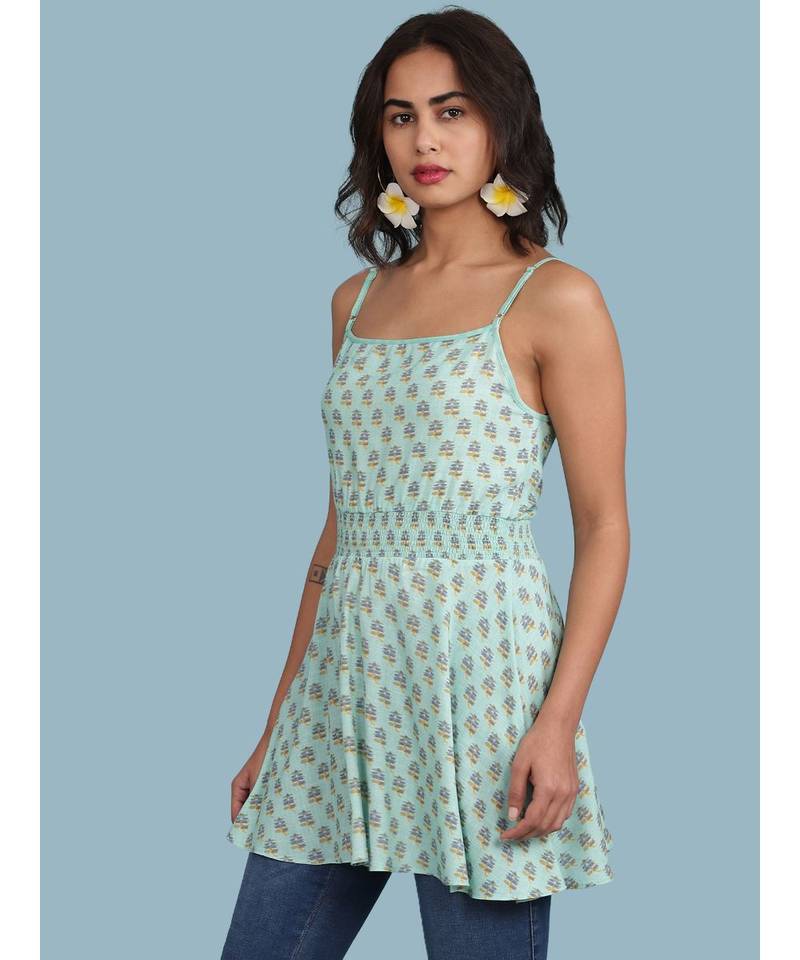 Blue Floral Print Strappy Top