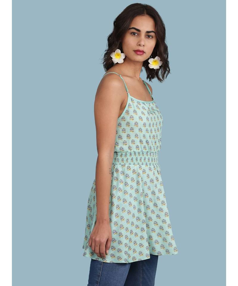 Blue Floral Print Strappy Top