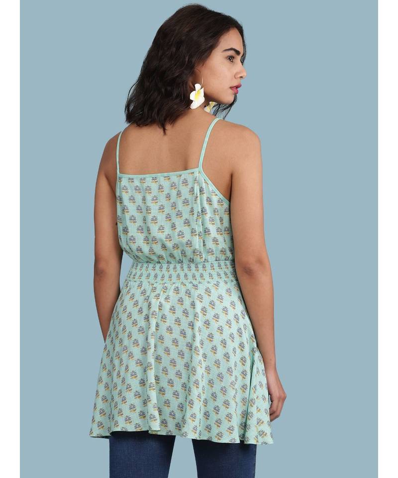 Blue Floral Print Strappy Top