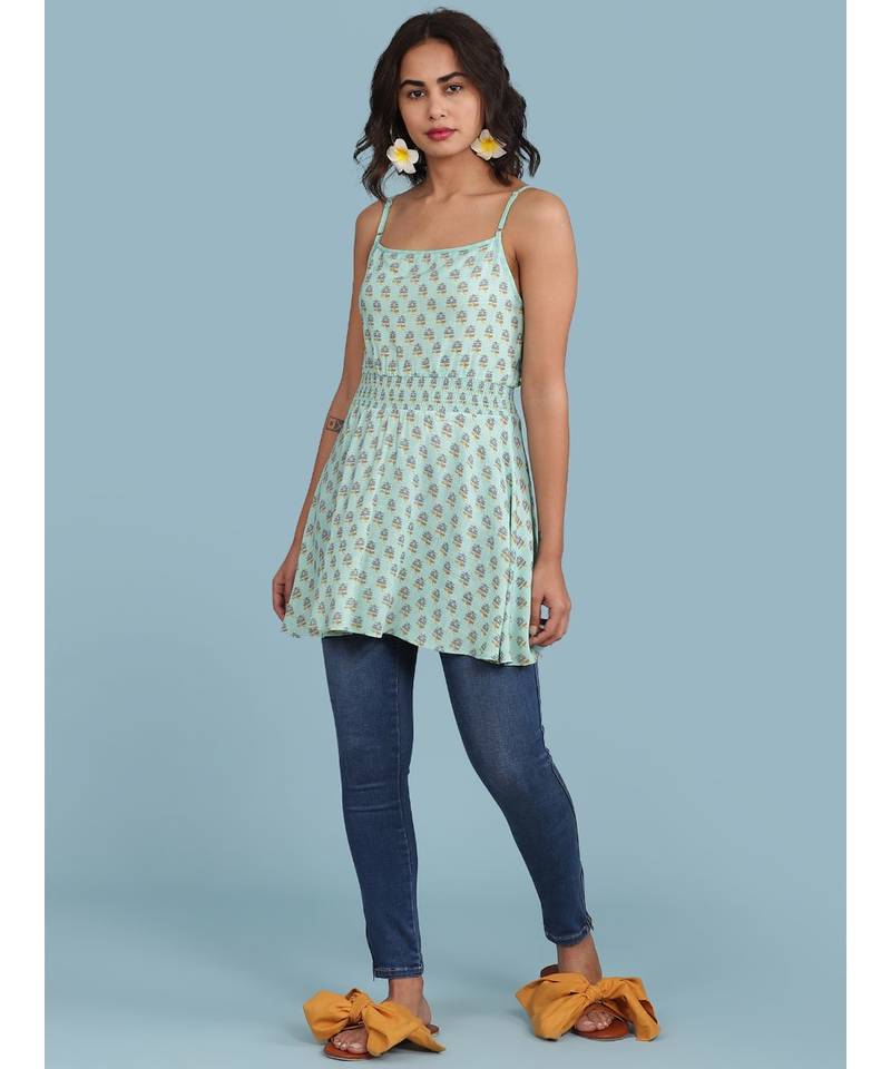 Blue Floral Print Strappy Top