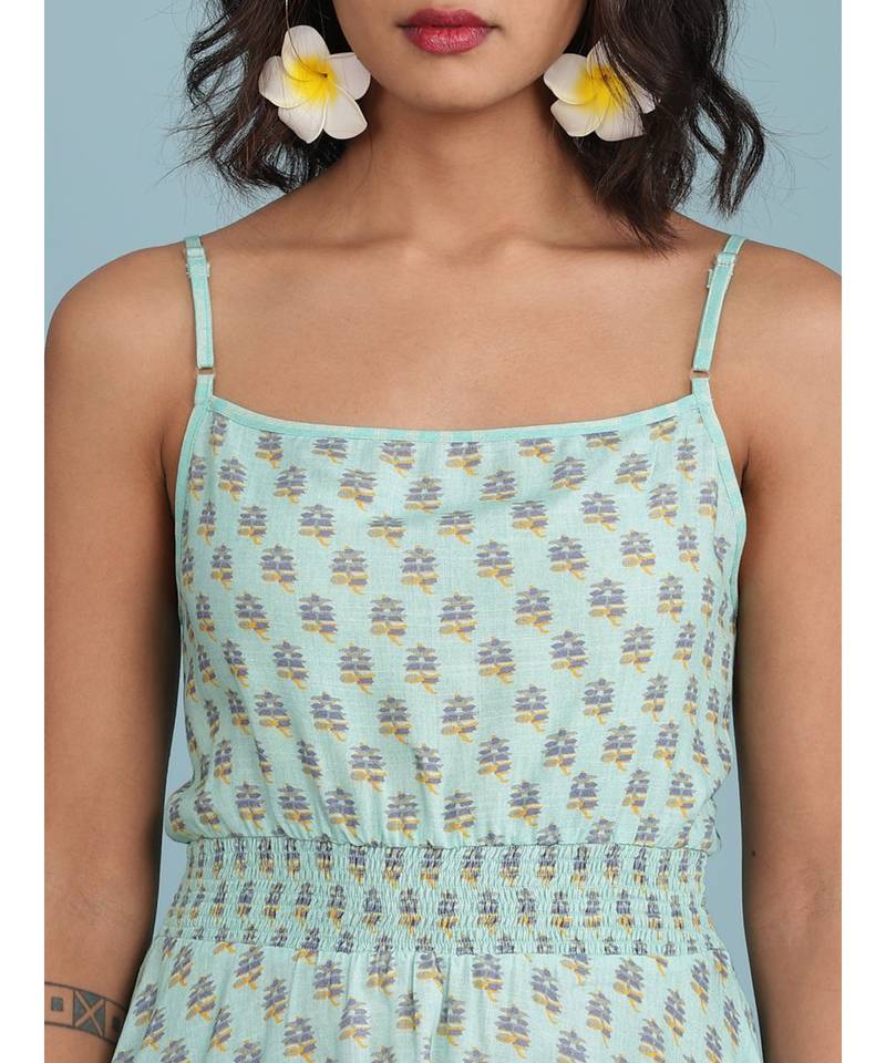 Blue Floral Print Strappy Top