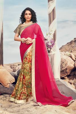 Shaily Women's Multi & Pink Georgette Print Saree 1