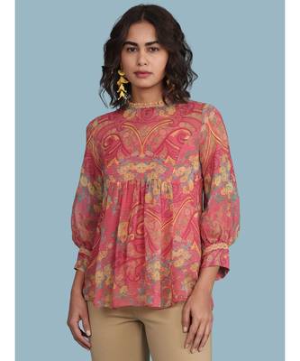 Pink Floral Print 3/4 Sleeve Top 1