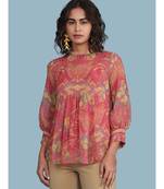Pink Floral Print 3/4 Sleeve Top