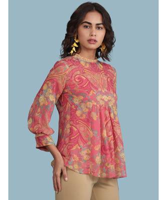 Pink Floral Print 3/4 Sleeve Top 3