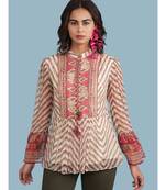 Ecru Geometric Print Full Sleeve Top