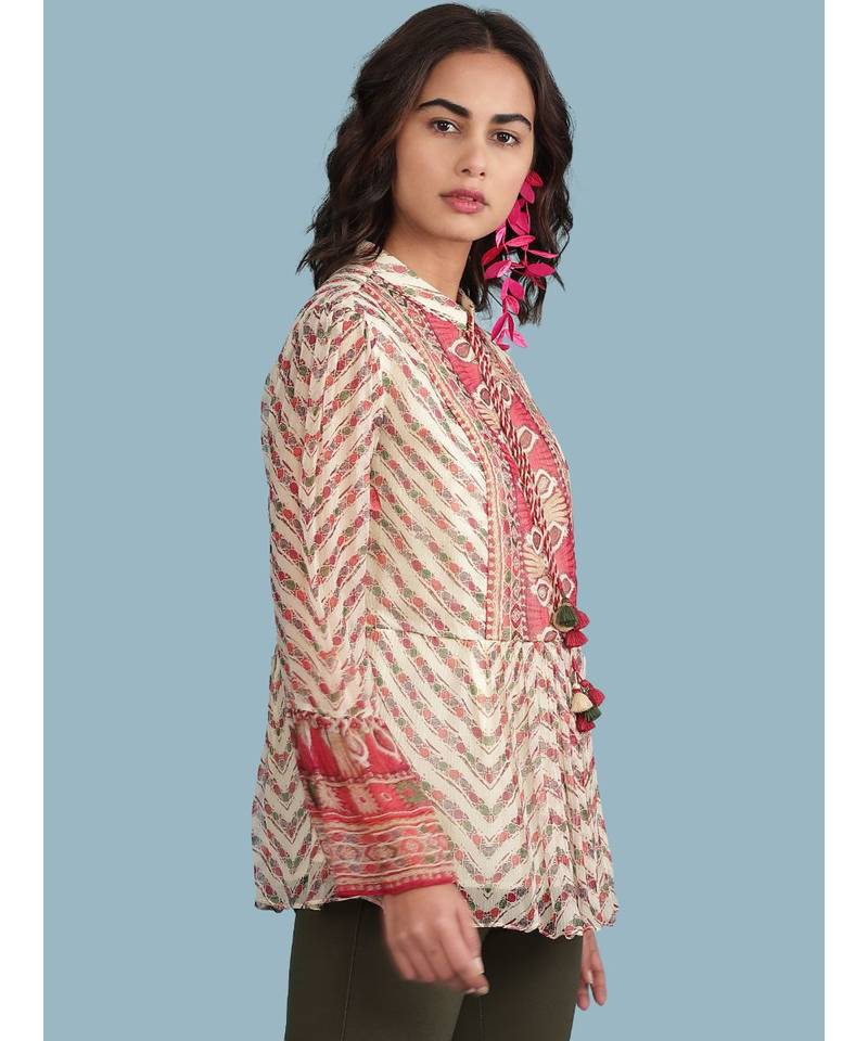 Ecru Geometric Print Full Sleeve Top