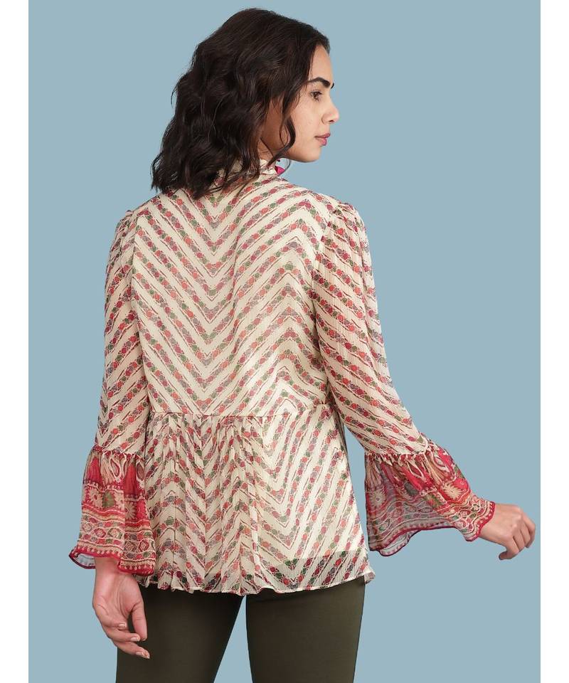 Ecru Geometric Print Full Sleeve Top