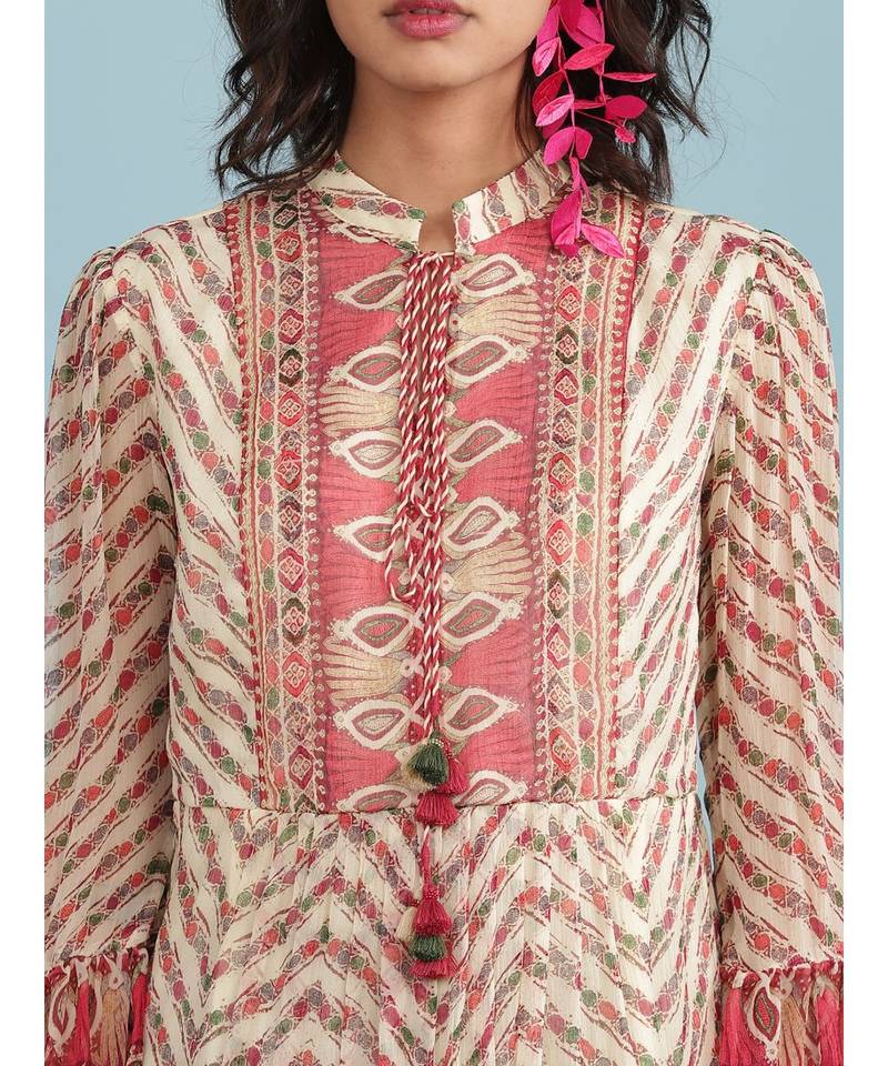 Ecru Geometric Print Full Sleeve Top