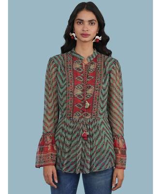 Green Geometric Print Full Sleeve Top 1