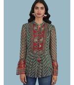 Green Geometric Print Full Sleeve Top