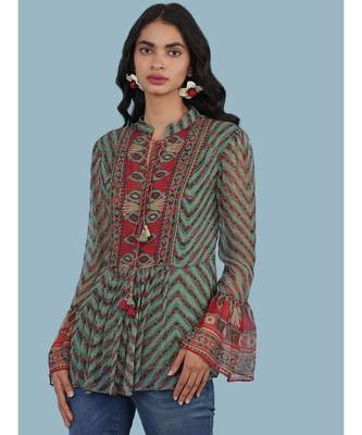 Green Geometric Print Full Sleeve Top 2