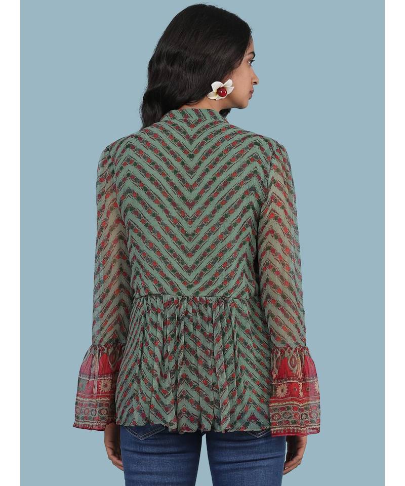 Green Geometric Print Full Sleeve Top