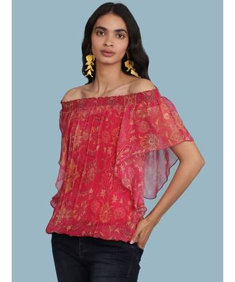 Pink Floral Print Off Shoulder Top 1