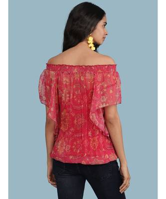 Pink Floral Print Off Shoulder Top 4