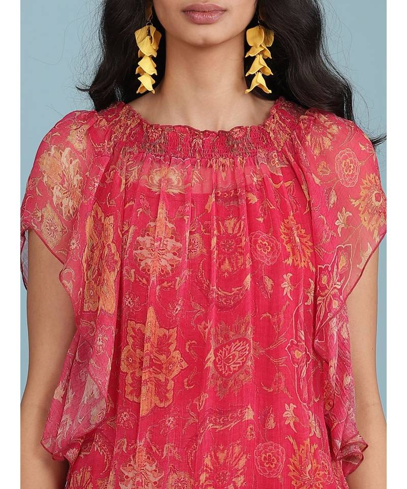 Pink Floral Print Off Shoulder Top