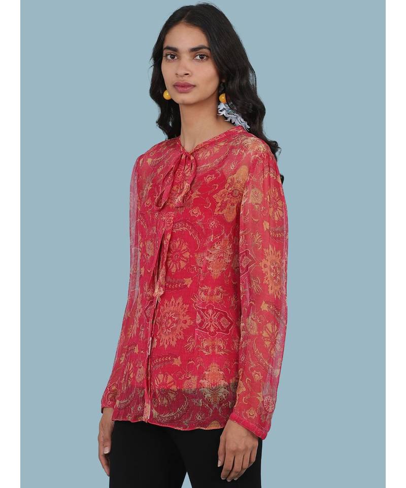 Pink Floral Print Full Sleeve Shirt