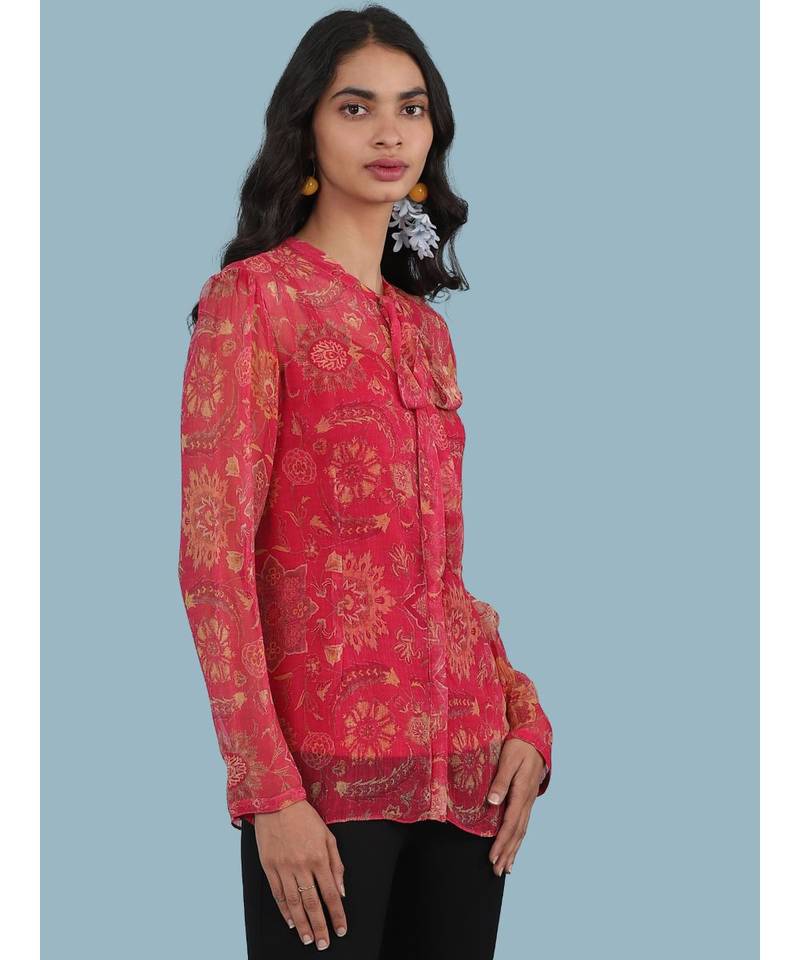 Pink Floral Print Full Sleeve Shirt