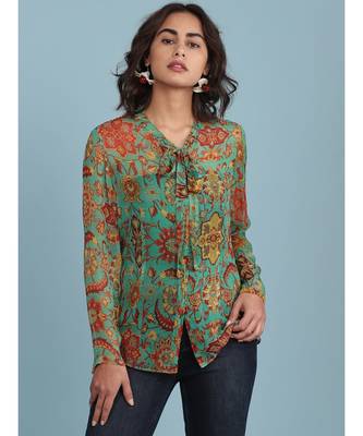 Green Floral Print Full Sleeve Shirt 1