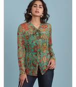 Green Floral Print Full Sleeve Shirt