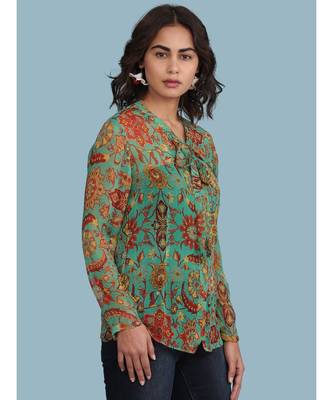 Green Floral Print Full Sleeve Shirt 3