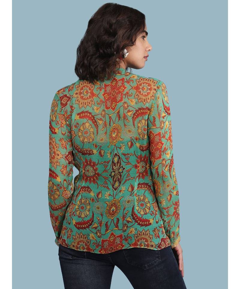 Green Floral Print Full Sleeve Shirt