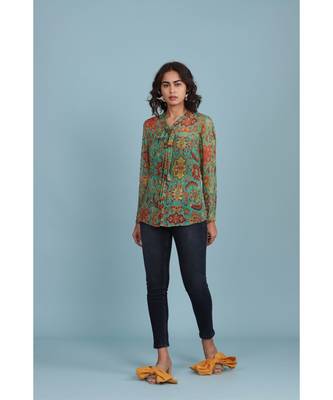 Green Floral Print Full Sleeve Shirt 5