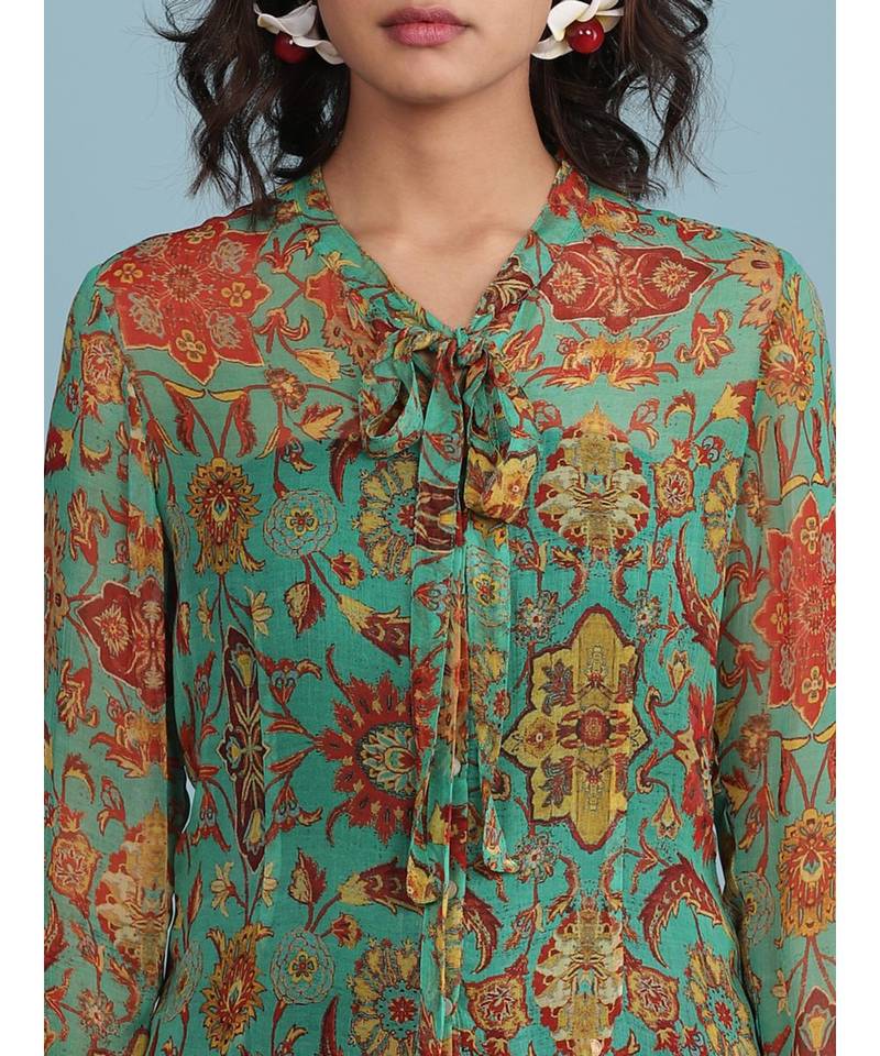 Green Floral Print Full Sleeve Shirt