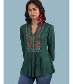 Green Embroidered 3/4 Sleeve Top
