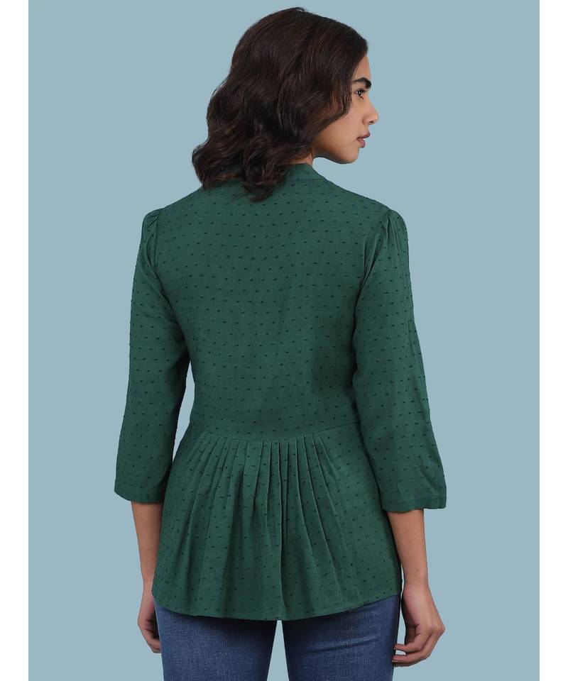 Green Embroidered 3/4 Sleeve Top