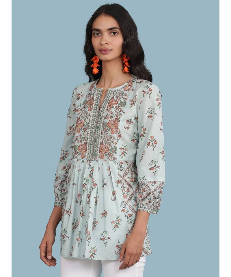 Powder Green Floral Print Kurti