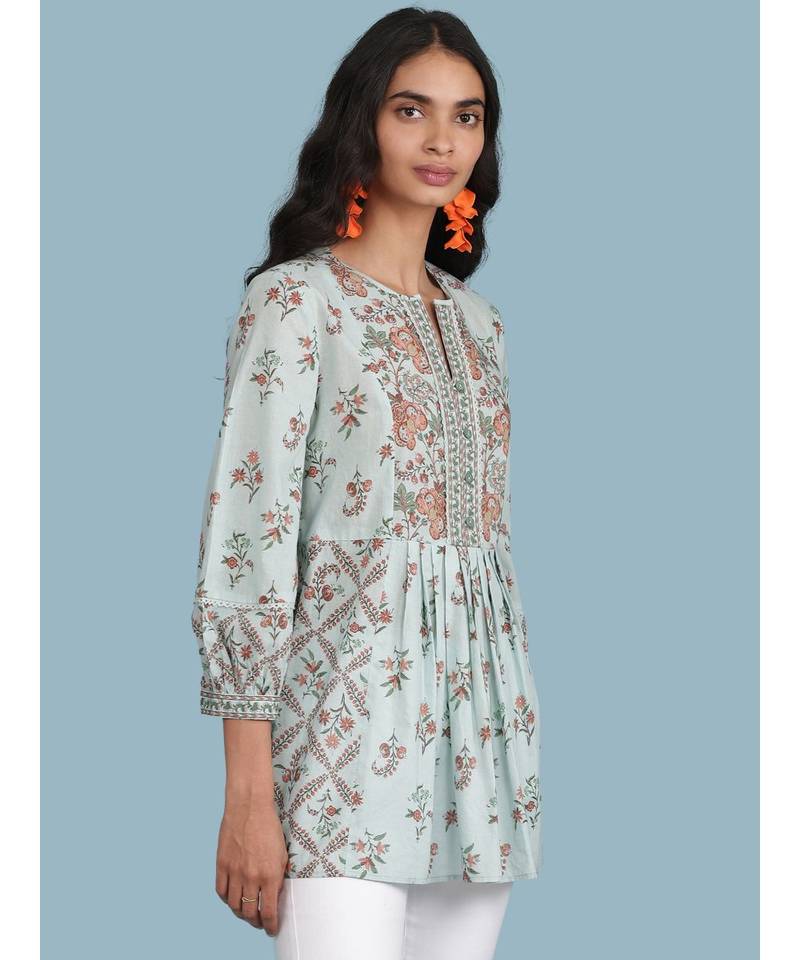 Powder Green Floral Print Kurti