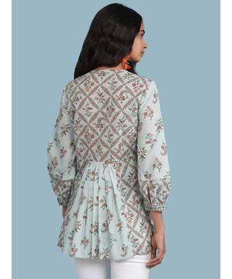 Powder Green Floral Print Kurti 4