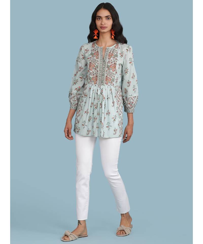 Powder Green Floral Print Kurti