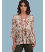 Baby Pink Floral Print 3/4 Sleeve Kurti