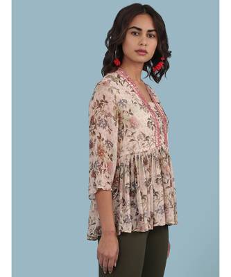 Baby Pink Floral Print 3/4 Sleeve Kurti 3