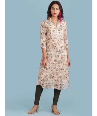 Baby Pink Floral Print Short Sleeve Kurta 1
