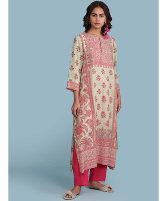 Green Floral Print 3/4 Sleeve Kurta 1