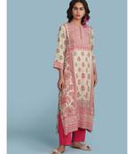 Green Floral Print 3/4 Sleeve Kurta