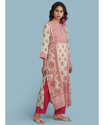 Green Floral Print 3/4 Sleeve Kurta 3