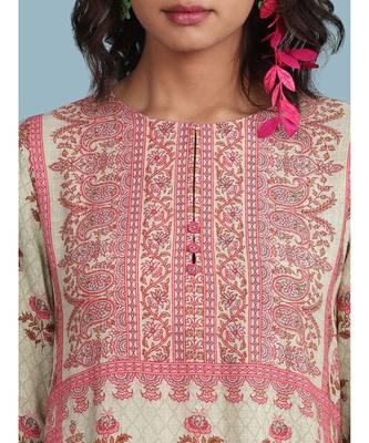 Green Floral Print 3/4 Sleeve Kurta 5