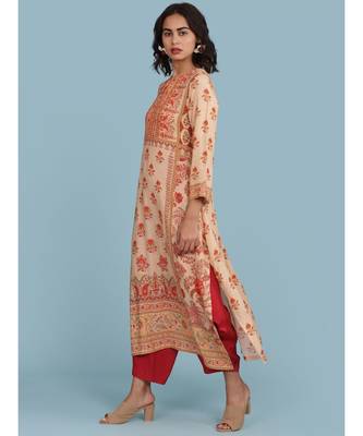 Peach Floral Print 3/4 Sleeve Kurta 2