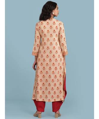 Peach Floral Print 3/4 Sleeve Kurta 4