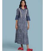 Blue Printed Cotton 3/4 Sleeve Kurta