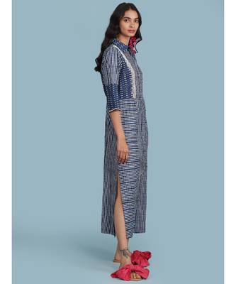 Blue Printed Cotton 3/4 Sleeve Kurta 3