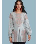 Sky Blue Printed Full Sleeve Kurti