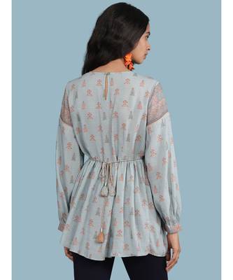 Sky Blue Printed Full Sleeve Kurti 4