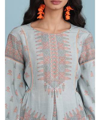 Sky Blue Printed Full Sleeve Kurti 6