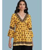 Yellow Printed 3/4 Sleeve Kurti